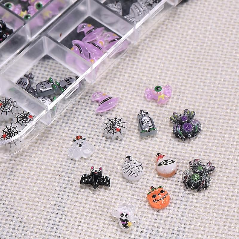 Halloween Nail Art Charms Rhinestones Set with Spider Pumpkin & Web Decorations
