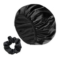 Skiennix Satin Shower Cap - Three-Layer Terry Cloth Lined, Waterproof & Reusable for Long Thick Hair | Black