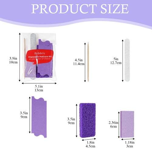 Disposable Pedicure Kit Sets, 5 in 1 Nail Salon Manicure Pedicure Kit Professional, Nail File, Pumice Pad, Mini Buffer, Toe Separator, Wood Stick, Individually Package (20, Count, 80/100 Grit)