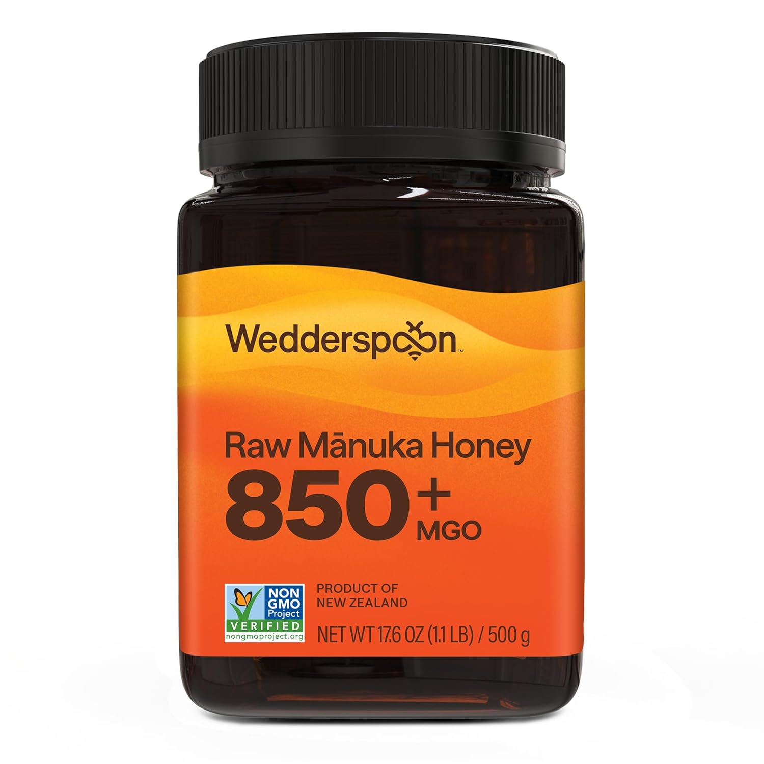 Wedderspoon Raw Manuka Honey 850+ MGO - Unpasteurized Superfood in 17.6 Oz BPA-Free Jar