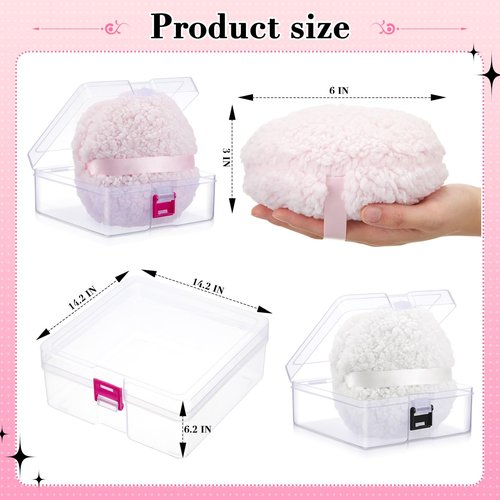 Tioncy 4 Pcs Extra Large Powder Puff for Body Powder 6 x 6 x 3 Inches Powder Puff and Container White Pink Soft Loose Powder Puff and Clear Container for Women