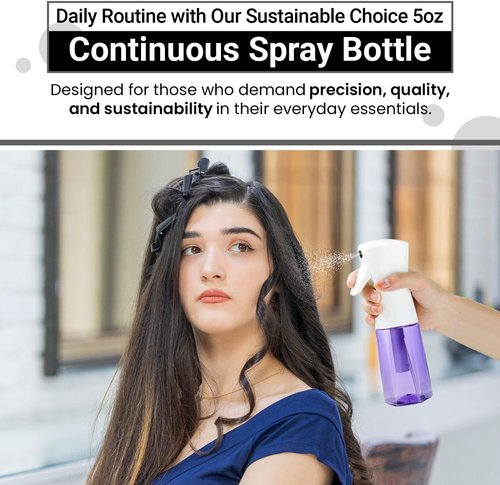 Skiennix Continuous Mist Spray Bottle - Ultra Fine Mist for Hair Styling & Versatile Use - 5 oz Purple Octagon