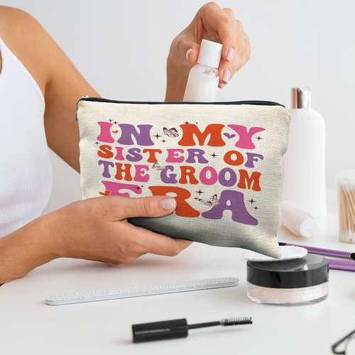 RYYCDOI Sister In Law Gifts, In My Sister of the Groom Era Makeup Bag, Big Sister Gift, Sister in Law Wedding Gifts, Best Sister in Law Gifts, Big Sister Cosmetic Bag Toiletry Bag