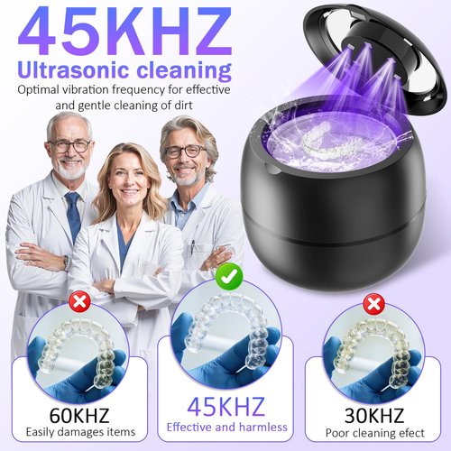 45kHz 210ml Ultrasonic Dental Cleaner For Aligners, Night Guards, Dentures, Mouth Guards, Braces, Toothbrush Heads & Jewelry, 4 Modes Digital Timer Retainer Cleaner Machine (BLACK)