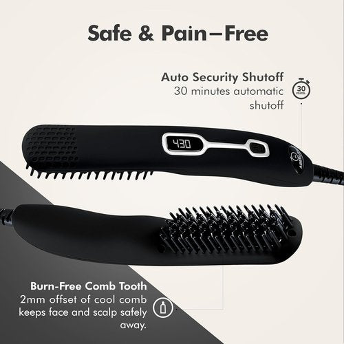 Aberlite EDC Heated Beard Straightening Brush - Professional Grooming Tool for 0.5 Inch+ Beards | Black