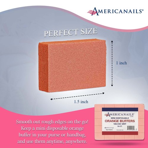 Americanails Mini Orange Buffers - (180/240 Grit) - Professional Salon Quality Buffing Blocks for Nails - Buff Nails Prior to Application of Polish, Gel Polish, Gel, Acrylic, Double-Sided, 50 Ct