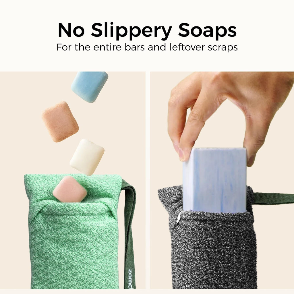 ZOMCHI 3 Pack Exfoliating Soap Bag, Body Scrubber Sponge, Soap Savers for Bar Soap, Soap Bar Pouch for Deep Exfoliation