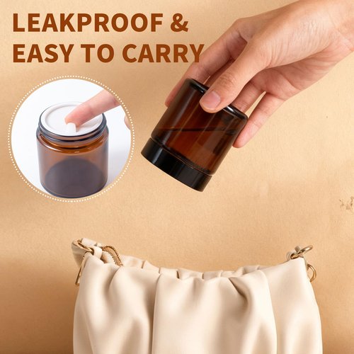 4oz Amber Glass Jars with Lids - 2 Pack Leakproof Glass Containers for Cosmetics, Creams, Lotions, or Candles, Includes Label Stickers
