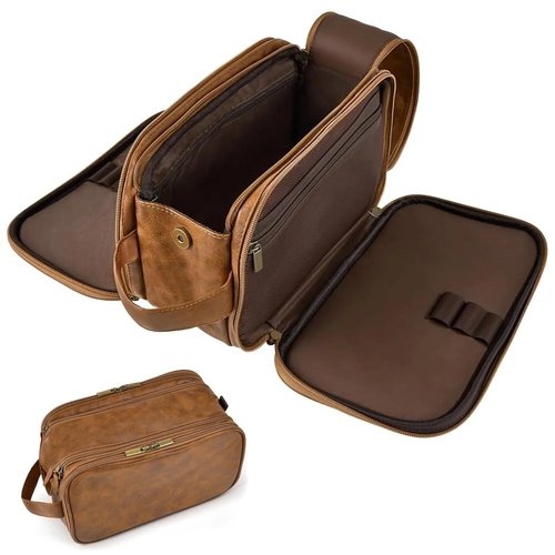 RPBHY Toiletry Bag for Men,Large Leather Dopp Kit & Travel Organizer, Water-Resistant Shaving Bag for Traveling Gift for Him (Brown)
