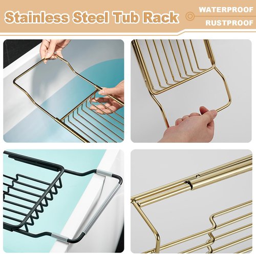 GIYDNEI Stainless Steel Bathtub Caddy Tray, Expandable Bath Tub Table, Adjustable Bathroom Tray, Bath Organizer Tub Shelf,Silver,26.8~35.4in