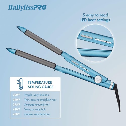 BaBylissPRO Nano Titanium Flat Iron - 1" Curved Styler for Professional Results on All Hair Types