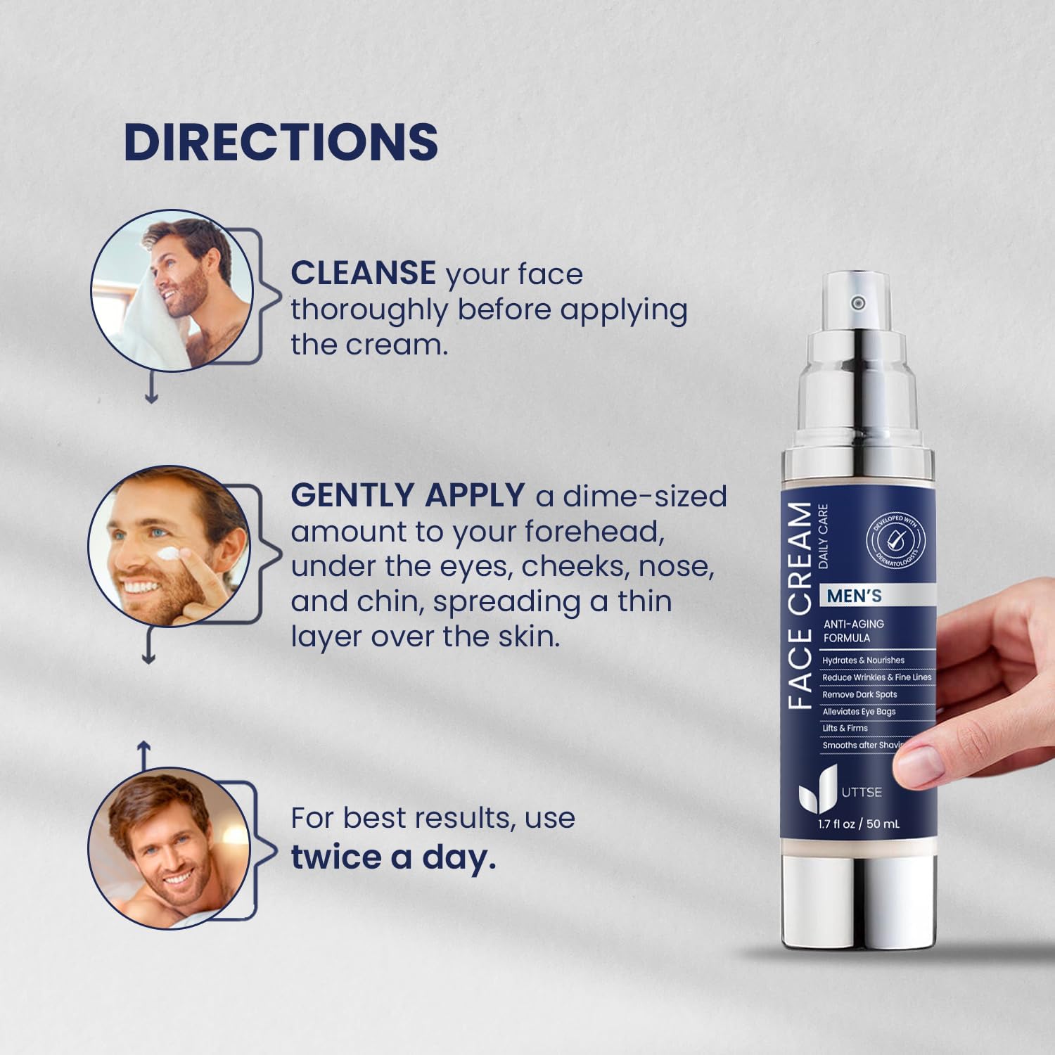 Uttse 6-in-1 Men's Face Moisturizer - Reduce Eye Bags & Dark Circles - 1.7 fl oz - Made in Korea
