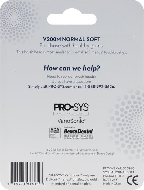 PRO-SYS® Black VarioSonic® Electric Toothbrush Replacement Head (V200M Normal Soft), Burst Brush Head, Pack of 3
