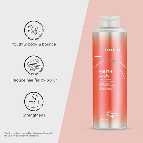 Joico YouthLock Conditioner - Collagen-Infused for Youthful Body & Bounce | Softens, Detangles & Boosts Shine