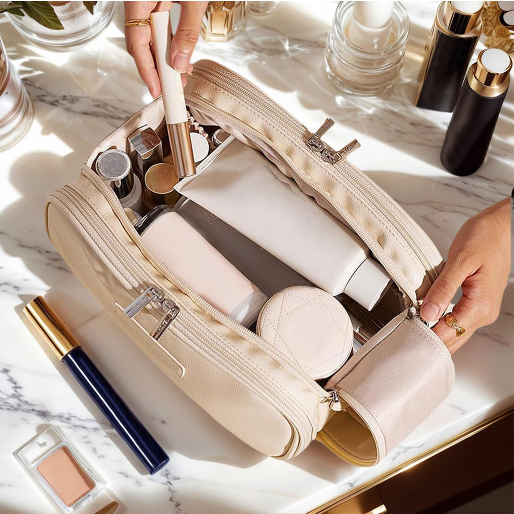 YDR Cosmetic Bag Large Capacity,Travel Makeup Bag with Divider Portable Toiletry Bag Make Up Punch Storage Women