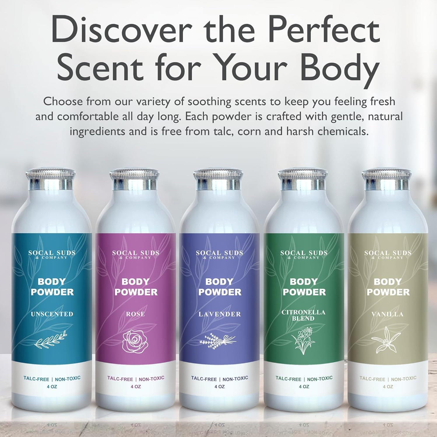 SoCal Suds & Company Natural Body Powder - Talc-Free Lavender Formula for Soft, Soothing Skin | 4oz