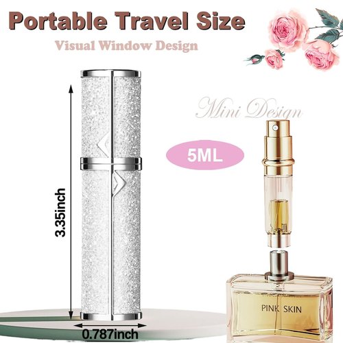 MQAT Store Refillable Portable Perfume Bottles, Travel Atomizer Refillable Sprayer, 5ml (Shining Silver)
