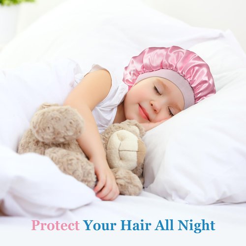 3 Pcs Bonnet for Kids, Kids Bonnets for Girls, Satin Silk Hair Bonnet for Sleeping, Soft Wide Band Sleep Cap for Curly Hair Braids for Teens Child Toddler