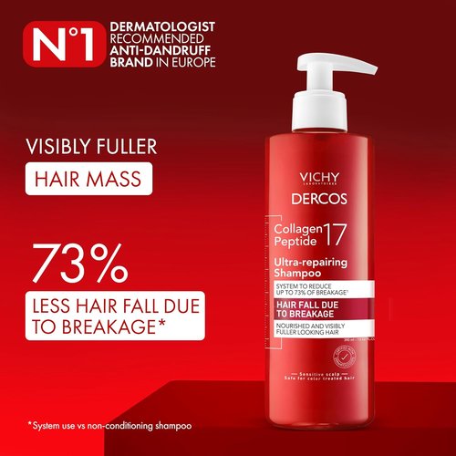 Dercos Collagen Peptide 17 Shampoo - Ultra-Repairing Formula for Damaged Hair | Reduces Breakage & Boosts Volume