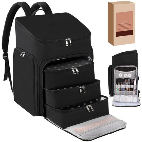 DERSTUEWE Professional Nail Polish Organizer Backpack, Black Storage Case with Multiple Compartments, Portable Travel Carrying Bag for Nail Art Supplies