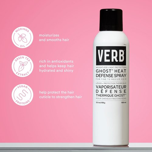 VERB Ghost Heat Defense Spray - Weightless Heat Protection & Shine for Fine to Medium Hair - Vegan & Sulfate-Free