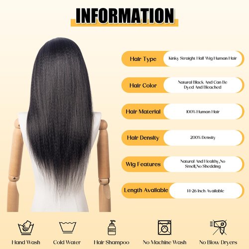 3 in 1 Half Wig Kinky Straight synthetic for Women 200% Density Glueless Wear No Lace Flip Over Half Wig Seamless Clip In Wigs (24inch)
