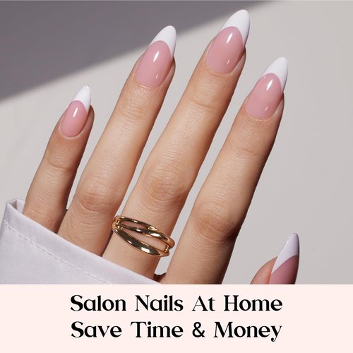 Beetles French Tips Press On Nails-210 Pcs Pink French Tip Nails Medium Almond Fake Nail Tips, Soft Gel Nails False Nails Art DIY Gift For Women