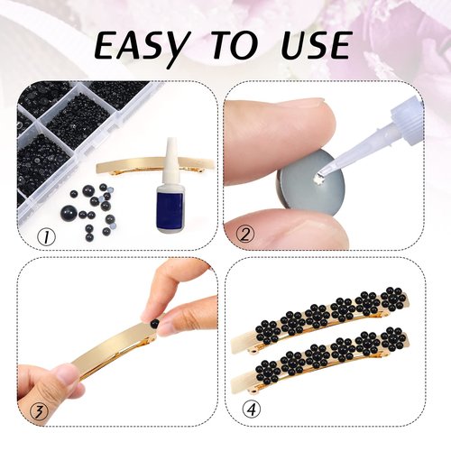 TOAOB 13000pcs Black Flat Back Pearl Beads Half Round Imitation Pearls 2mm to 10mm Assorted Sizes Plastic Gem Pearls for Crafts Nails Phone Shoes Making DIY Crafting Accessory