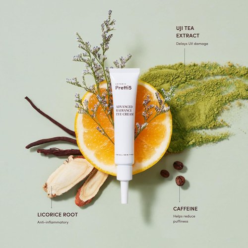 Pretti5 Advanced Radiance Eye Cream - Reduces Puffiness & Dark Circles | Vegan & Sensitive Skin Safe, 12g