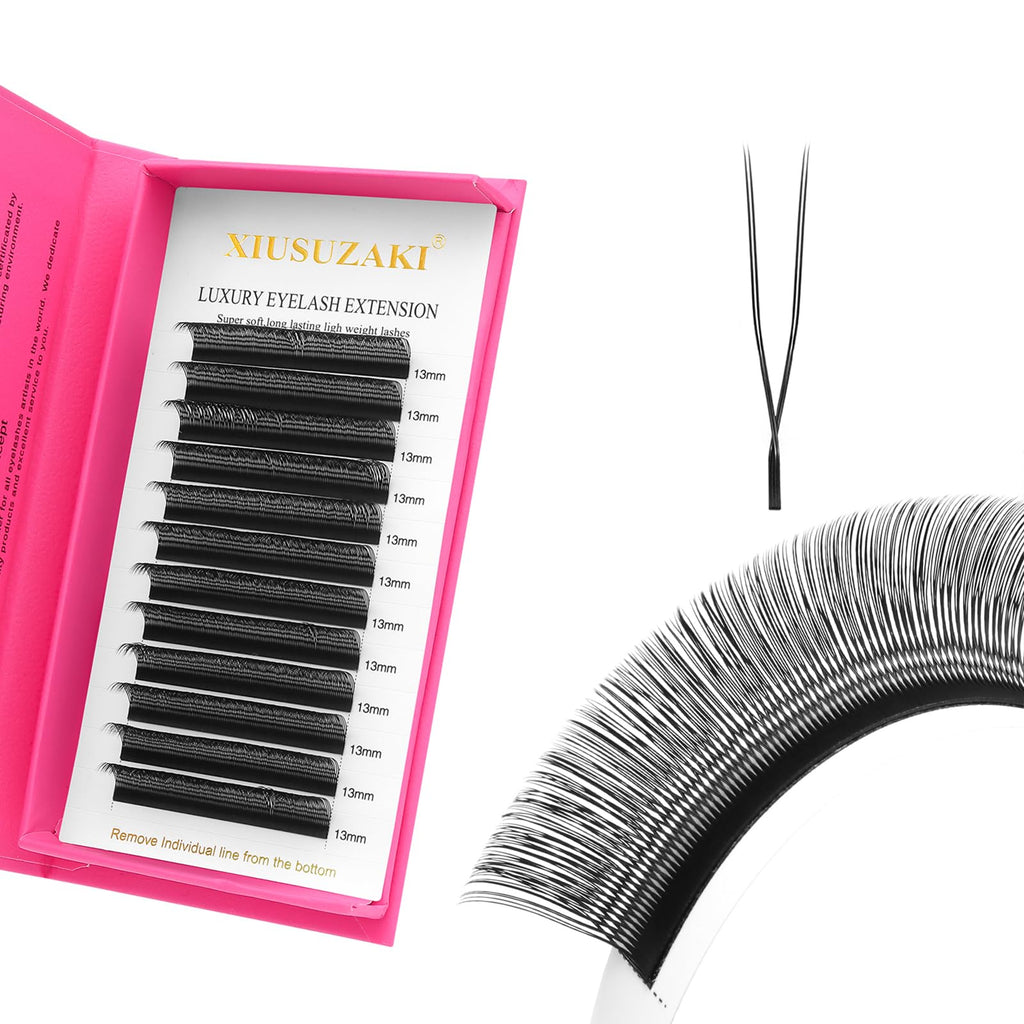XIUSUZAKI Double Tips U Shape Eyelash Extension 0.07 D Curl Volume Premade Fans Matte Black Cluster Lash Extensions(U-Double Tips-0.07 D-8-15mmMIX)