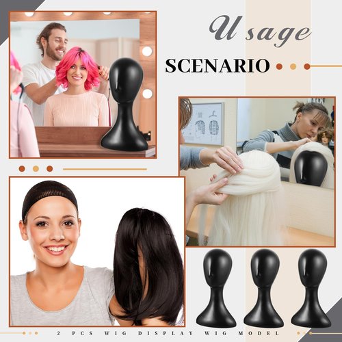Leinuosen 2 Pcs 16 Inch Professional Mannequin Head Plastic, Realistic Durable Women Model Torso Styling for Wig, Making Styling, Hat, Mask, Headdress, Jewelry, Sunglasses Decor (Black)