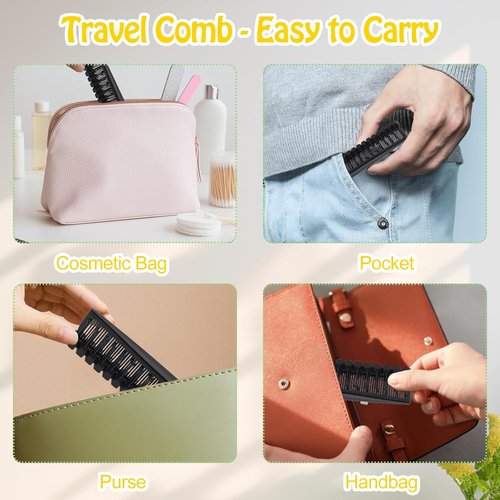 Skiennix Portable Travel Folding Hair Comb - Mini Pocket Anti-Static Brush for Men & Women | 12 Pcs Black