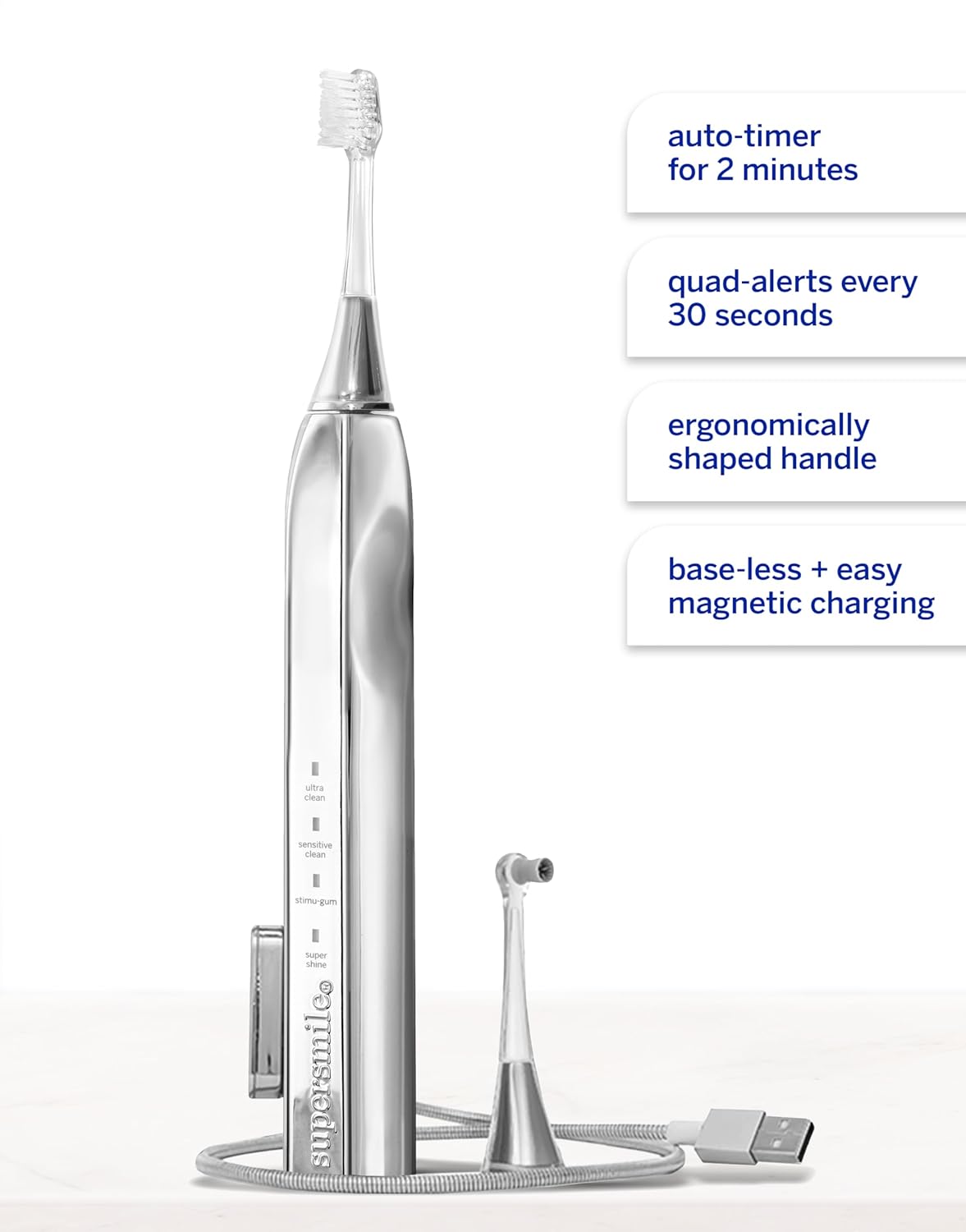 Supersmile Zina45™ Sonic Pulse Toothbrush - Angled Brush with Polishing Head for Whiter Teeth & Healthier Gums