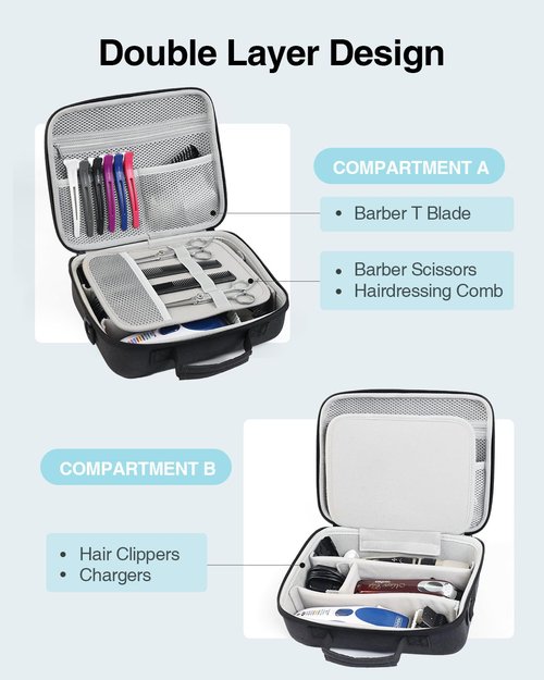 Luxtude Large Barber Case, Hard Barber Bags for Clippers and Supplies, Travel Hair Clipper Case, Clipper and Trimmer Cases with Shoulder Strap, Easy Carrying