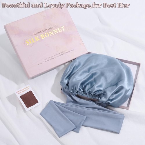 HAIMEIKANG Double-Sided 100% Mulberry Silk Bonnet & Shower Cap for Women - Premium Silk Sleep Cap for Hair Care - Comfortable & Stylish for Everyday Use and Travel