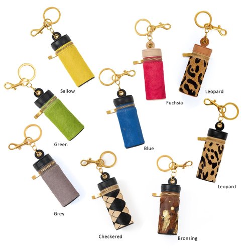 Cackatoo Genuine Leather Horsehair Lipstick Case with Keychain - Portable Travel Organizer for Lipstick and Chapstick - Stylish Key Chain Accessory for Women (Blue/Black)