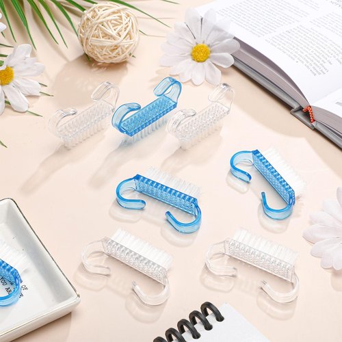 Bokon 400 Pcs Handle Grip Nail Brush Bulk Fingernail Scrub Brush for Toes and Nails Cleaner, Pedicure Scrubbing Tool Kit for Men and Women(Blue and White)