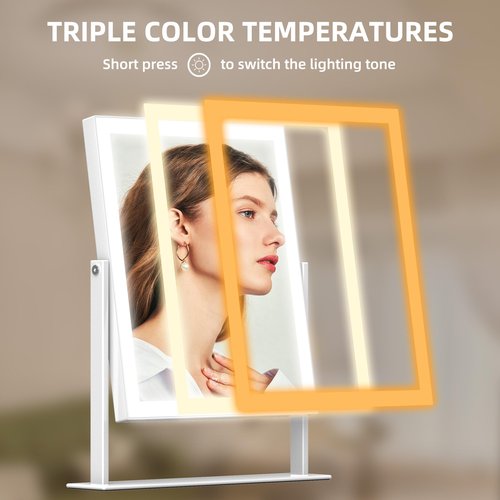 Hansong Vanity Mirror with Lights 11.8"x9.8" Lighted Makeup Mirror with Bluetooth Speaker Smart Touch Control LED Mirror with 3 Color Light Modes Detachable 10X Magnification and 360°Rotation