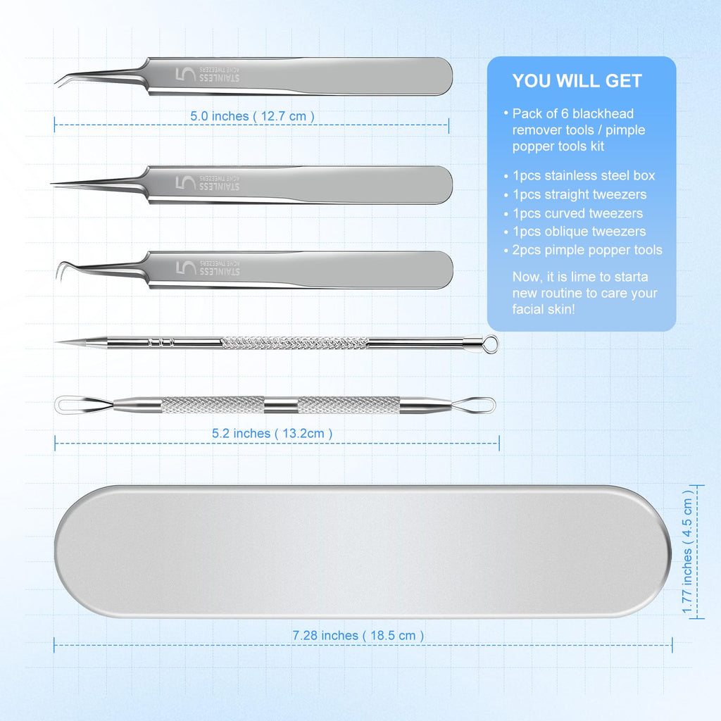 YGQQOY Blackhead Remover Tweezers, Pimple Popper Tool Kit, Ingrown Hair Tweezers, Blackhead Extractor, Skin Zit Acne Blemish Popping Removing Surgical Tweezers Tools for Nose Eye Face