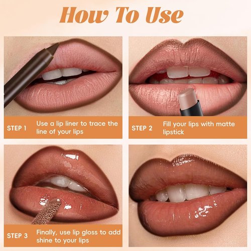 Noerrors Juicy Nude Lip Kit - Matte Lipstick, Nourishing Gloss & Brown Liner | Moisturizing Trio Set