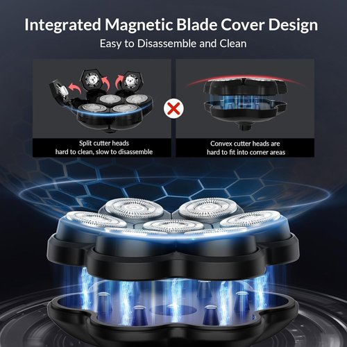 7D Arc Magnetic Head Shaver by [Brand Name] - Waterproof 5-in-1 Electric Razor & Grooming Kit, Black