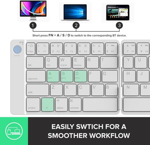 DELUX PockCombo Wireless Keyboard and Mouse - Foldable Bluetooth Design, Portable & Lightweight (White)