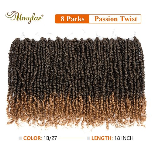 Umylar Passion Twist Hair 18 Inch 8 Packs Pre-twisted Passion Twist Crochet Hair Bohemian Braids Pre-looped Crochet Hair For Women Synthetic Hair Extension (18 Inch (Pack of 8), 1B/27#)