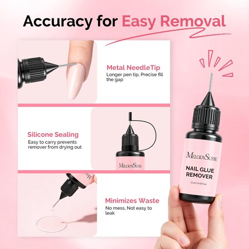 MelodySusie 2PCS Nail Glue Remover for Press on Nails, Acetone Free Nail Polish Remover Multi-Functional Liquid for Removing Glue from Nail Tips Full Cover Nails for Home and Salon Use
