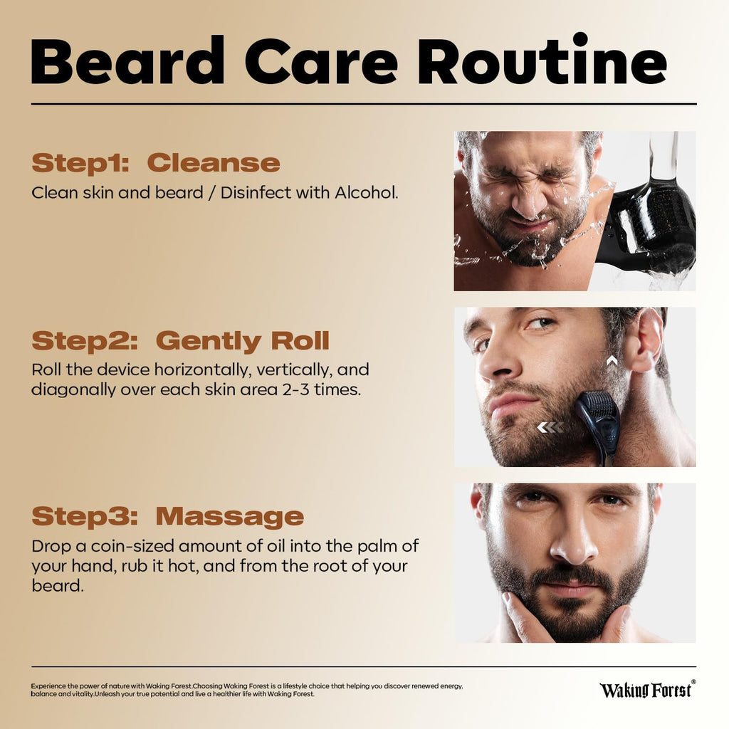 Waking Forest Derma Roller 0.25mm & Beard Oil(1oz), Sandalwood Beard Kit, Microneedle Beard Roller with 540 Titanium, Natural Moisturize with Vitamin E Beard Oil for Men, Fathers Boyfriend Dad