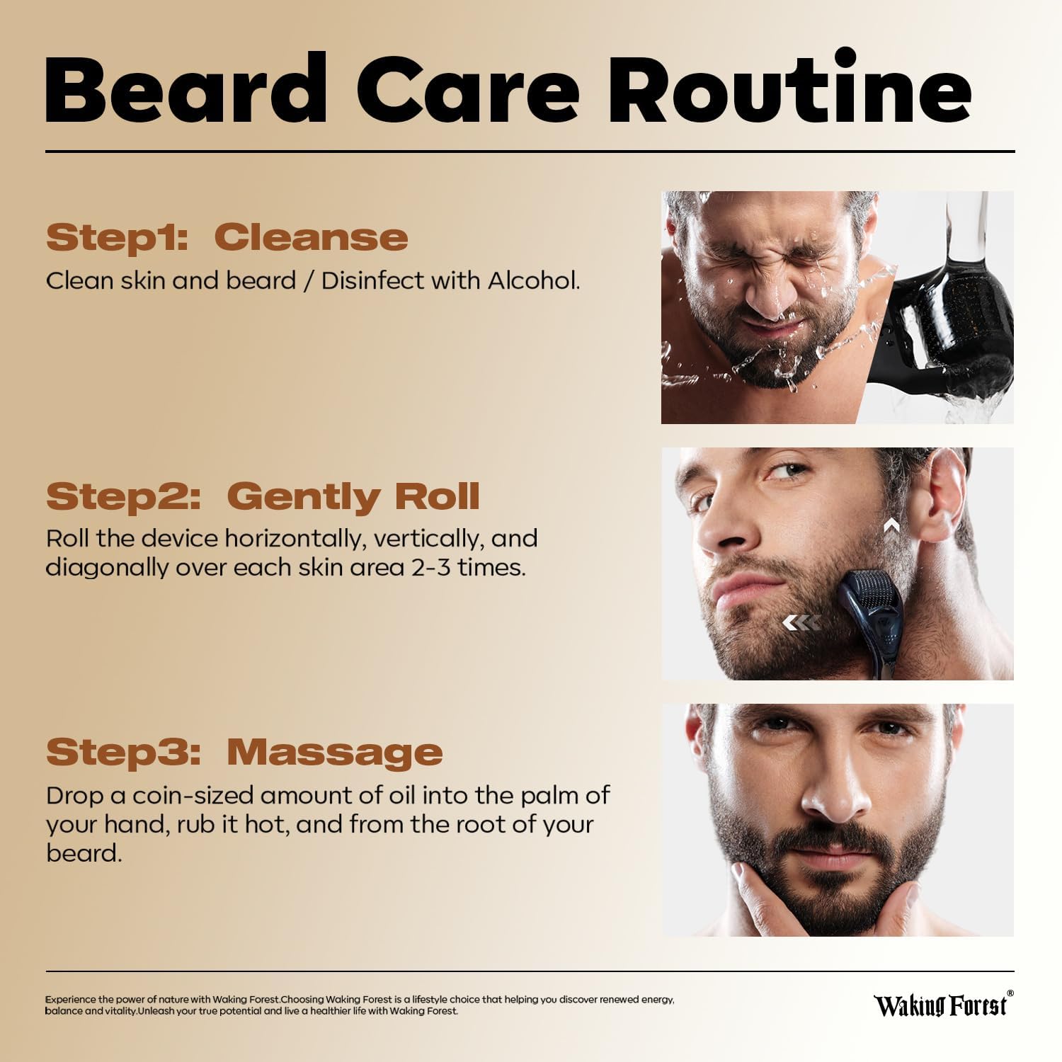 Waking Forest Derma Roller 0.25mm & Beard Oil(1oz), Sandalwood Beard Kit, Microneedle Beard Roller with 540 Titanium, Natural Moisturize with Vitamin E Beard Oil for Men, Fathers Boyfriend Dad