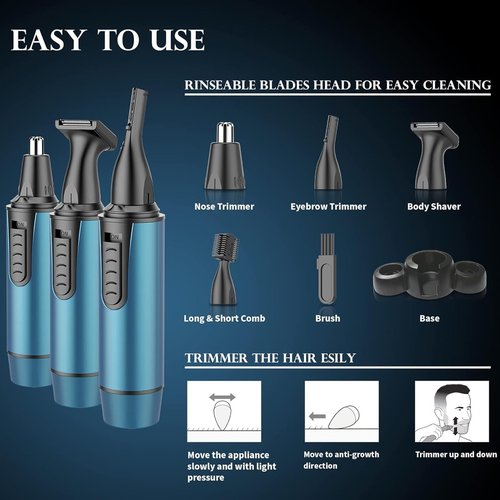 AREYZIN Nose Hair Trimmer for Men,2025 Professional 3 in 1 Painless Rechargeable Ear and Nose Trimmer,IPX7 Waterproof Eyebrow Facial Hair Trimmer Body Grooming Kit Dual Edge Blades