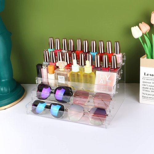BVANQ Sunglasses Organizer Countertop Stand, 5 Tier Sunglass Holder Display Rack, Nail Polish Organizer Acrylic Display Stand, Assembly Required