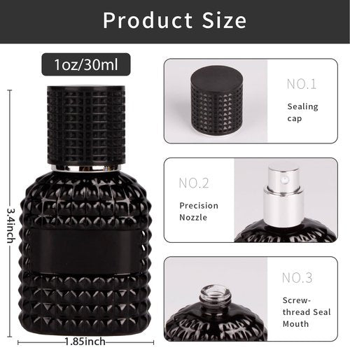 HXRYAGi 2 Pack 30ml Perfume Spray Bottles Empty, Refillable Glass Fine Mist Atomizer, Portable Travel Perfume Atomizers Fragrance Containers Sprayer for Cleaning, Essential Oils, Liquids (Black)