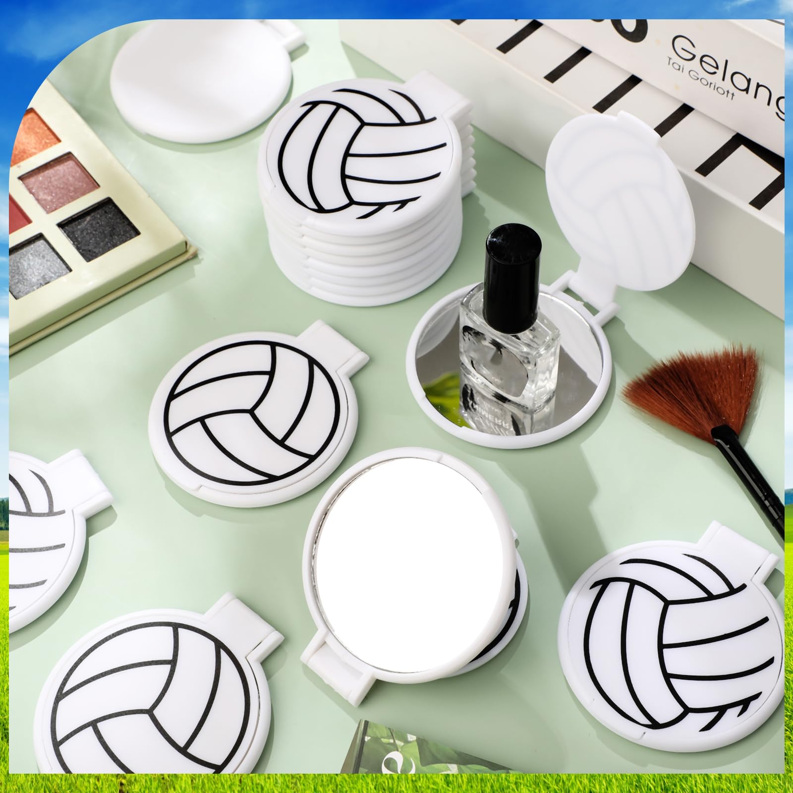 Weysat 48 Pcs Volleyball Gifts for Girls Team Compact Mirrors Bulk, Round Makeup Pocket Mirror Bulk 2.76 Inch, Volleyball Accessories Party Favors for Player Women, Mini Mirror for Purse Sports Travel